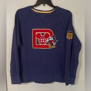 Disney Parks Mickey 1971 Crew Neck Sweater Large Letterman's Patch Retro Cotton